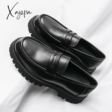 Xajzpa - Patent Leather Shoes With Thick Soles Loafers Fashion Luxury Men Slip On Mocassin Shoe